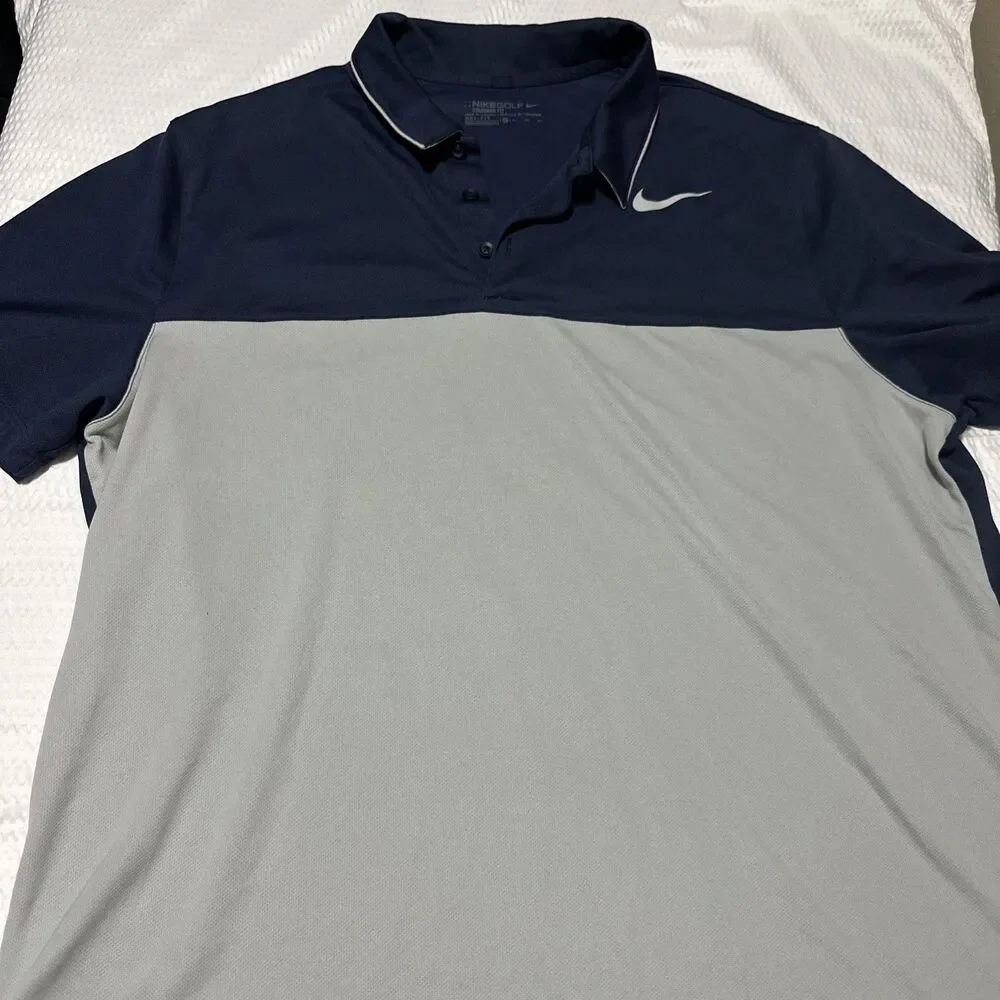 Nike Golf Polo Shirt Men's XL Dri-Fit Blue Grey Colorblock Stretch Performance